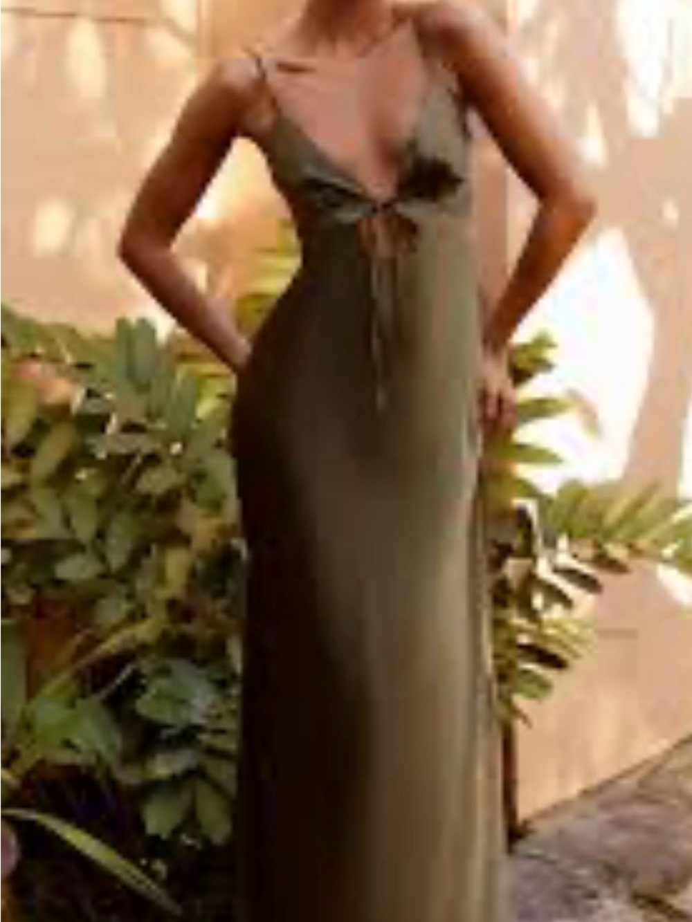 Peppermayo Flora Satin Maxi Dress NWT Size 4 Olive Green